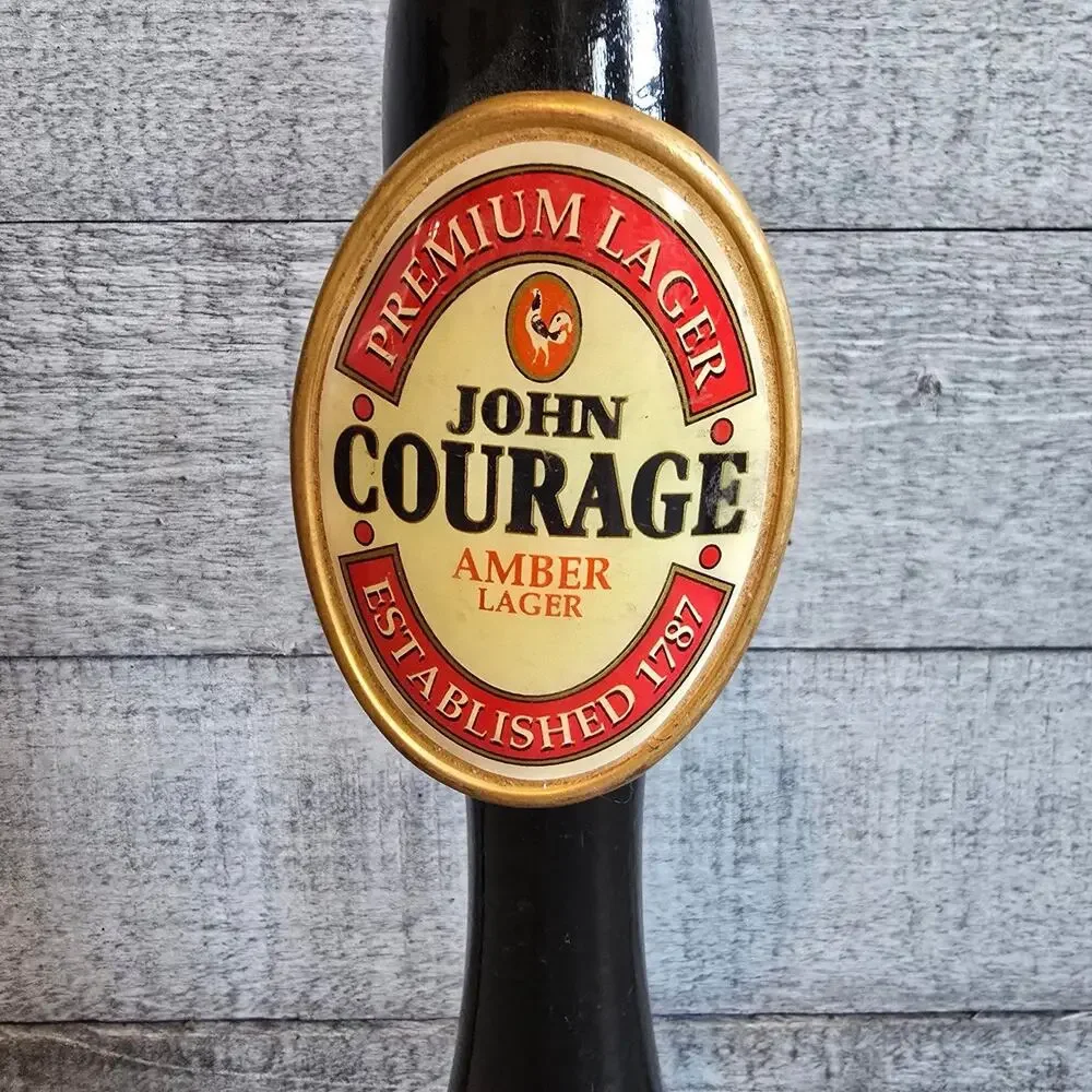 John‎ Courage Amber Lager Beer Tap Handle Pull – Wood Base – Bar Pub Decor